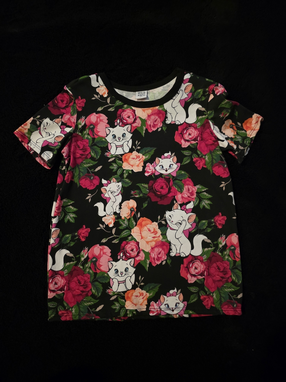 Black Floral Disney Marie Kids Tee